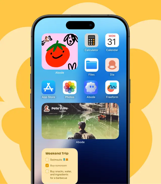 iOS home screen with Abode widgets and magnets
